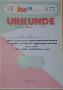 Urkunden über den 1. Platz der GGS Paffrath bei den YoungStars